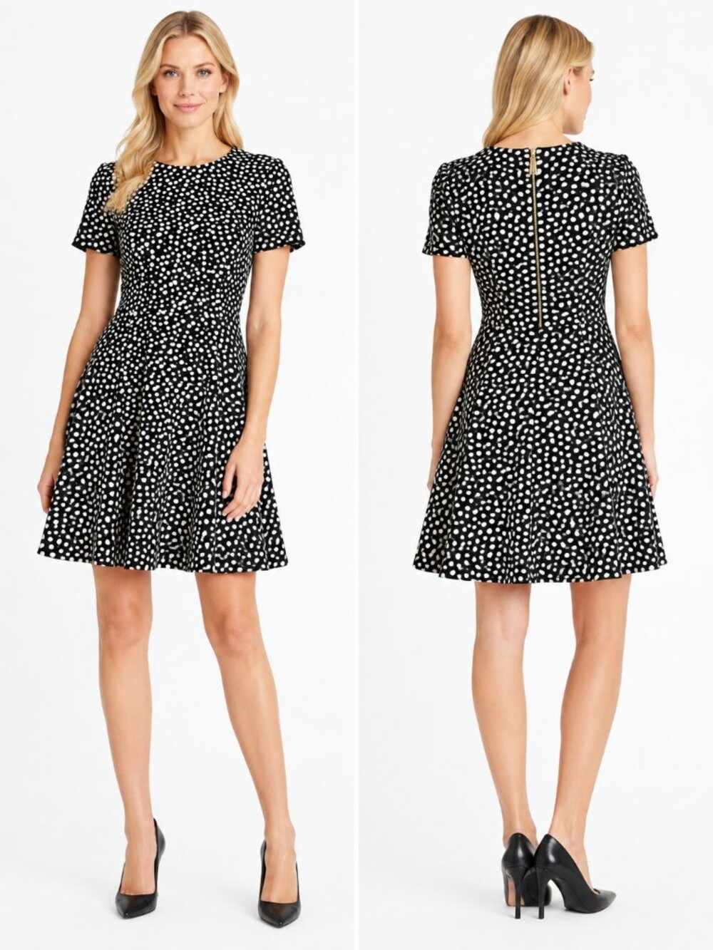 Kate Spade Spot Ponte Fit & Flare Dress Women Black White Size 6 Elegant Polka